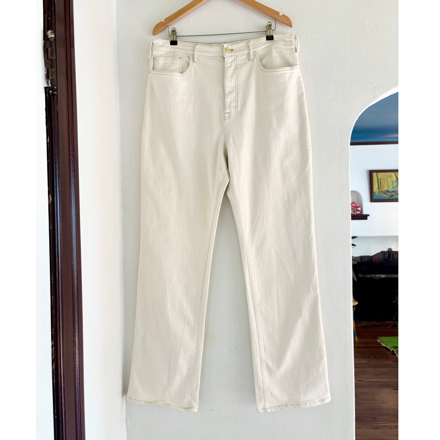 $278 Frame Denim Je Jane Straight Leg White Jeans Minimalist- Plus Size 34